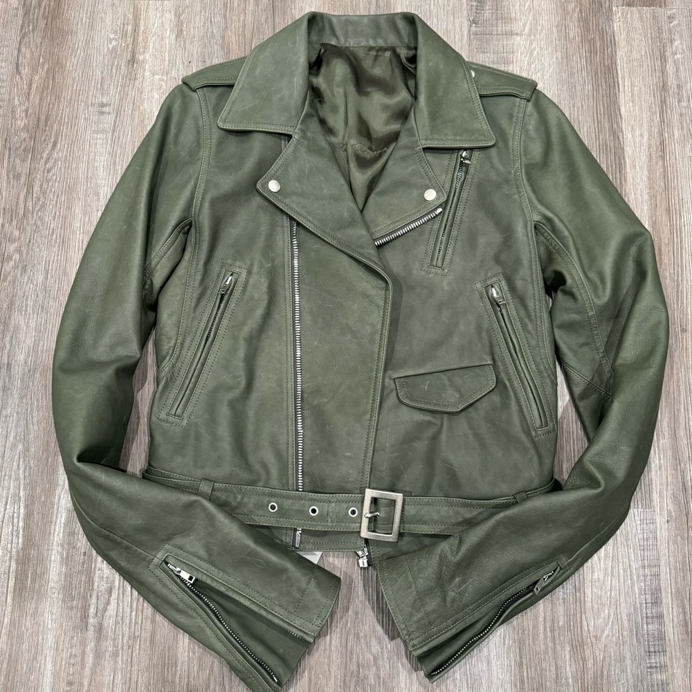 Rick Owens Luke Stooges Leather Biker Jacket in Green